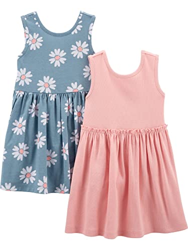 Simple Joys by Carter's Short-Sleeve and Sleeveless Dress Sets Playwear-Kleid, Pink/Marineblau mit Blumenmuster, 4-5 Jahre