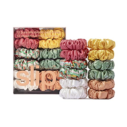 Slip Silk Pure Silk Minnie Scrunchies - Italian Summer - 100% Pure 22 Momme Mulberry Silk Scrunchies for Women - Hair-Friendly + Luxurious Elastic Scrunchies Set (12 Scrunchies)