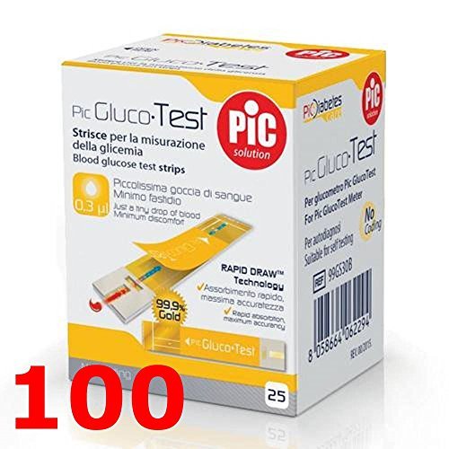 pic glucotest - 100 Streifen reaktive für die Kontrolle der Blutzucker - gluco Test