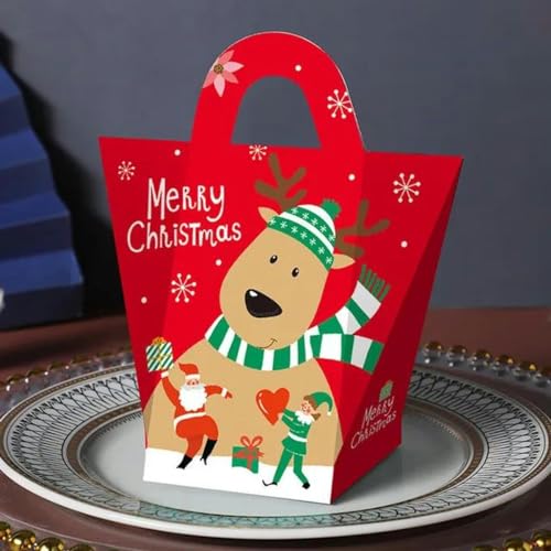 5 Stück Weihnachts-Süßigkeitsbox in Buchform, Weihnachtsmann, Geschenk, Süßigkeitentüten, Weihnachtsbacken, Verpackungsbeutel, Süßigkeitskästen, Weihnachtsdekoration, 41-Hand roter Elch
