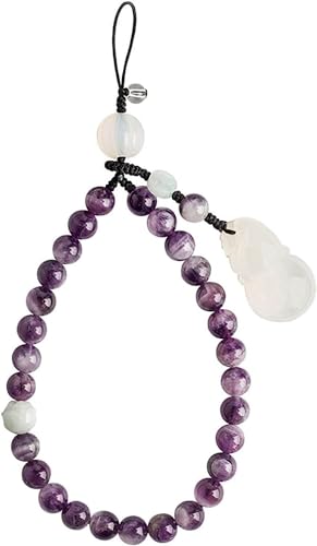 Rosenkranz-Armband, buddhistische Halskette, Perlen-Handgelenkband, natürliche Amethyst-Kristalle, Dekor, Handy-Anhänger, handgefertigtes Buddha-Perlen-Armband, Handschlaufe for Handyhülle, Lila