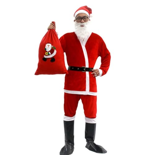 Santa Clauses Beard Hat Gloves Dress/Top Pants Leather Boots Santa Clauses Suit Christmas Santa Costumes Dress Up Props Christmas Santa Suit