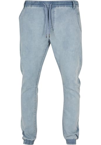 Urban Classics Herren Jeans Knitted Denim Jogpants - Herrenjeans mit Stretchbund, Kordelzug und elastischem Beinabschluss - Farbe blue washed, Größe M
