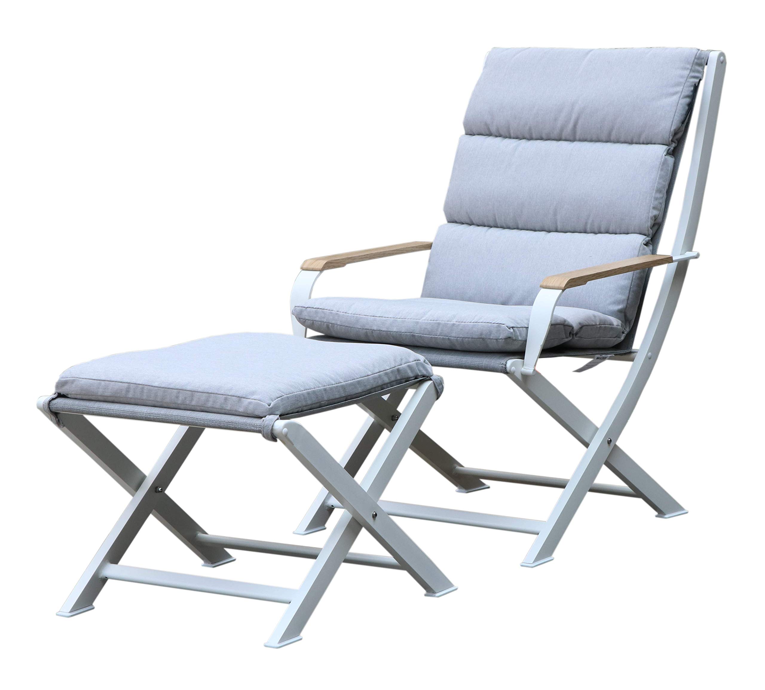 Westfield Gartenmöbel-Set mit Liegestuhl und Hocker mit gepolsterten Kissen L Weiß/Weiß