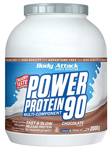 Body Attack Power Protein 90 - Chocolate Cream, 2 kg - Made in Germany - 5K Eiweißpulver mit Whey-Protein, L-Carnitin und BCAA für Muskelaufbau und Fitness