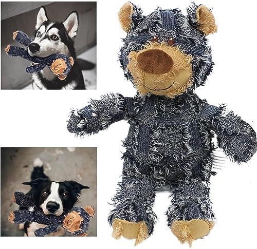 Unzerstörbarer robuster Bär, Kuscheltier-Kauspielzeug for Hunde, Quietschspielzeug for Hunde, unzerstörbares Plüsch-Kauspielzeug for Hunde (Color : Blue)