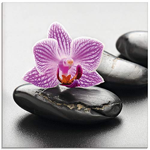 Artland Qualitätsbilder | Glasbilder Deko Glas Bilder 60 x 30 cm Spa Bild mit Zen Steinen und Orchidee A6ML