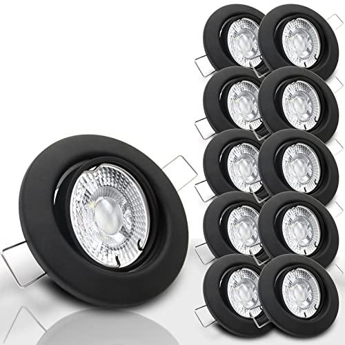 LIMITIERTE AKTION Decken Einbaustrahler DECORA extra flach 35 mm 230V 10er Set inkl. LED 5,0W = 50W Neutralweiß 400 Lumen schwenkbar SCHWARZ matt Einbauspot Spot Leuchtmittel austauschbar