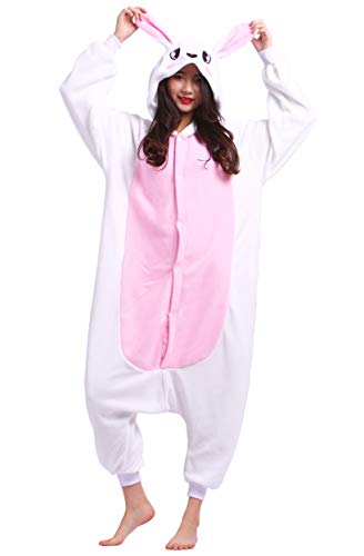 Unisex Kigurumi Jumpsuit Tier Pyjamas Kostüm Fasching Onesie Damen Herren Karneval Cosplay Nachtwäsche, Kaninchen