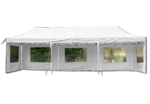 Nexos Profi Faltpavillon Partyzelt Pavillon 3x9 m mit Seitenteilen - hochwertige Ausführung - wasserdichtes Dach mit PVC-Coating - 270 g/m² incl. Tragetasche und Zubehör – Farbe: weiß