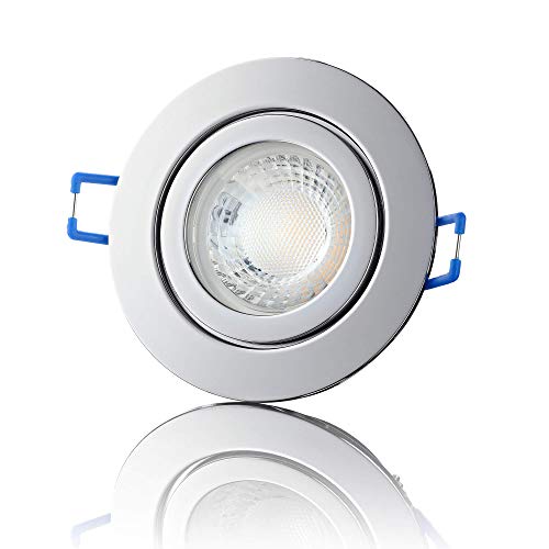 lambado® Premium LED Spot IP44 Flach Chrom - Hell & Sparsam inkl. 230V 5W Strahler neutralweiß dimmbar - Moderne Beleuchtung durch zeitlose Bad-Einbaustrahler/Deckenstrahler für Außen