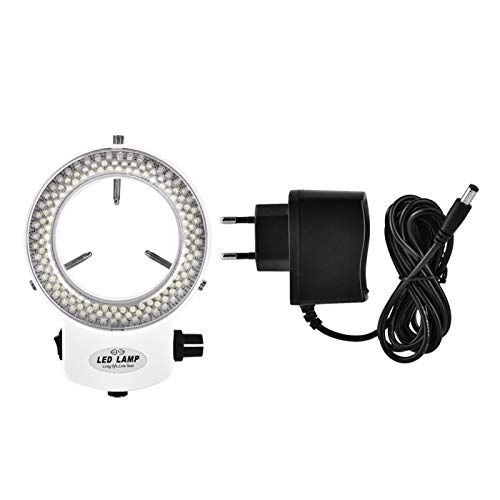 Akozon Mikroskop LED-Licht, Mikroskop-Kamera 144 LED-Perlen Lichtquelle Helligkeit einstellbar Ringlampe für Stereomikroskop & Kamera(EU Stecker)