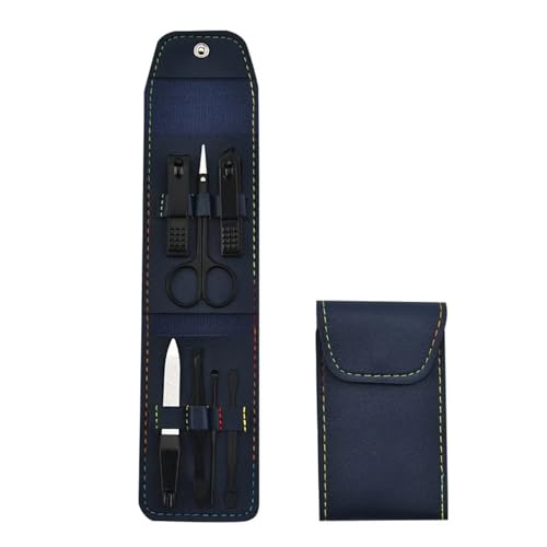 Nagelknipser-Set aus Edelstahl, 7-teilig, Beauty-Set, Nagelzubehör und Werkzeuge, Maniküre-Werkzeuge, professioneller tragbarer Nagelschneider (Color : Dark blue black)