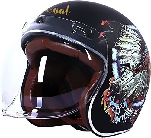 Vintage Motorrad-Helm Jet-Helm · 3/4 Halbhelme Roller-Helm Scooter-Helm Moped Mofa-Helm Chopper Helmet · DOT ECE Zulassung Mit Visier Offenem Gesicht Helm (Color : B, Größe : XL=59-60cm)