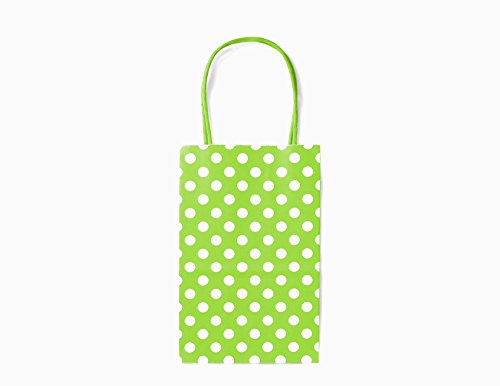 12CT SMALL LIME GREEN POLKA DOT BIODEGRADABLE, FOOD SAFE INK & PAPER, PREMIUM QUALITY PAPER (STURDY & THICKER), KRAFT BAG WITH COLORED STURDY HANDLE (Small, Lime Green) by Gift Expressions