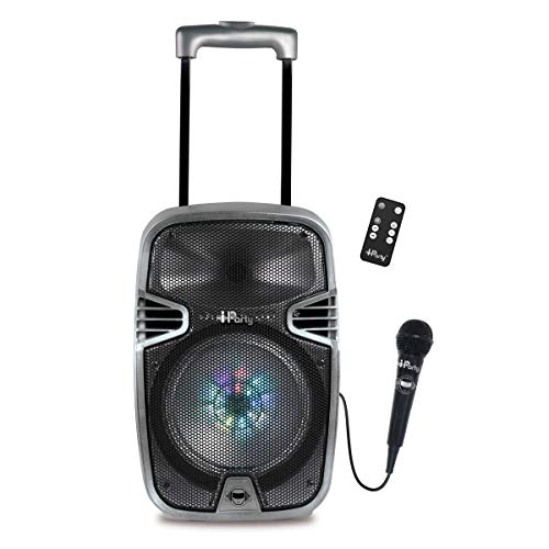 Lexibook Iparty Bluetooth-Karaoke, Auf Rädern mit Lichteffekten und Mikrofon enthalten, Wiederaufladbare Batterie, Zwart/Geld, K8250
