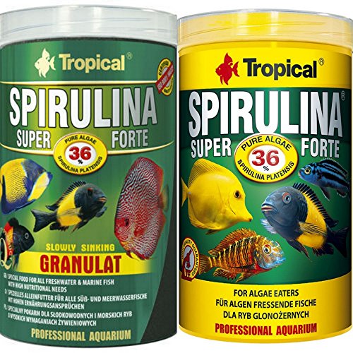 Tropical 1 Liter Spirulina Forte 36% + 1 Liter Spirulina Gran 36% Doppelpack 2 er Set Cichlid Malawi Fischfutter