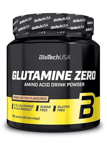 BioTechUSA Glutamin Zero, Aromatisierte Pulverrezeptur mit der Aminosäure Glutamin, zuckerfrei, glutenfrei, 300 g, Pfirsich Eistee