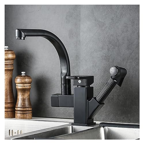 Küchenspüle, ausziehbarer Teleskop-Wasserhahn, Mehrzweck-Druckspritzpistole, Einloch-Kalt- und Warmwasser-Mischhahn (Color : Black 80cm tube)