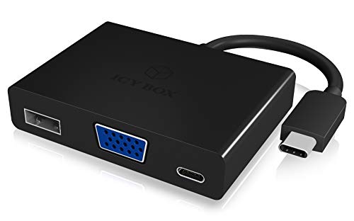 Icy Box IB-DK4032-CPD USB Type-C Notebook-Dockingstation mit VGA, 1x USB 3.0 (Type-A), 1x USB Type-C (Power Delivery), Schwarz