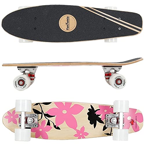 FunTomia Mini-Board Cruiser Skateboard 57cm aus 7-lagigem kanadischem Ahornholz inkl. Mach1 ABEC-11 Kugellager - mit oder Ohne LED Rollen