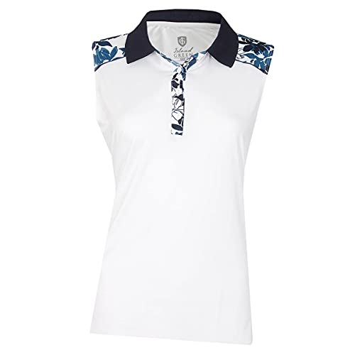 Island Green Damen Poloshirt Iris Floral Print Wicking Breathable Sleeveless Polo Top Golf Shirt S Weiß/Marineblau