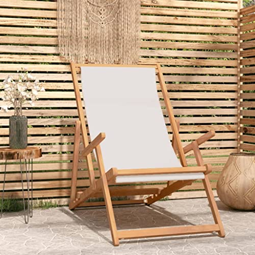 YUHI-HQYD Strandstuhl Klappbar,Sonnenliege,Hochlehnsessel,Strandstuhl,Campingstuhl,Backyard Stuhl,Pool-Liegestühle,für Deinen Garten,Hinterhof,Pools,Andere Außenbereiche, Massivholz Teak Creme