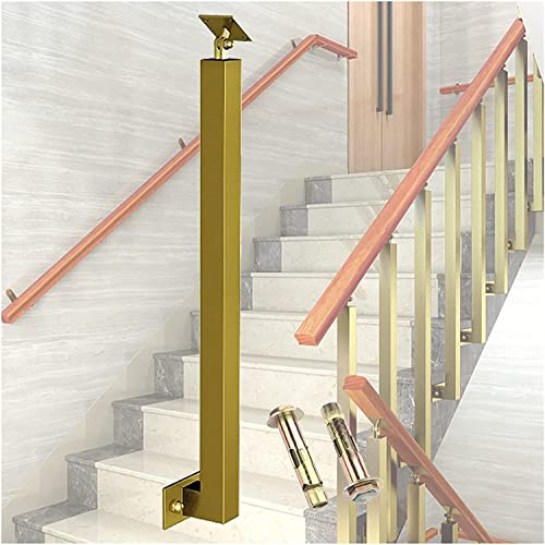 SAFWEL Treppengeländer Treppengeländer Quadratischer Baluster für Treppe innen außen, Metallbaluster Spindelsäule mit Flacher, Verstellbarer 270° Winkelhalterung, Seitenbefestigung (Color : Gold, SI