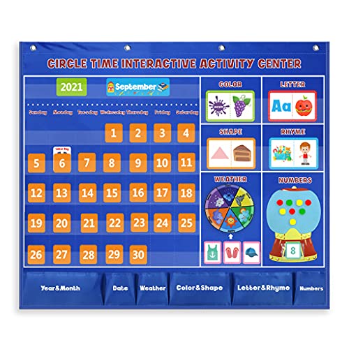 Multi-in-1-Kalender, Wetterfarbe, Taschendiagramm, Klassenzimmer, interaktives und ansprechendes Poster, reimendes Wort, Taschendiagramm, Wetterdiagramm für Kinder, Kleinkinder, Vorschule,