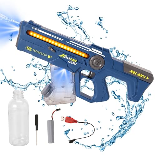 Wasserpistole Elektrisch mit Selbstabsorbierendem Wasser und Lichtern, 8M Reichweite, Elektrische Wasserpistole für Kinder Erwachsene, One-Touch Automatische Wasserpistole (Blue)