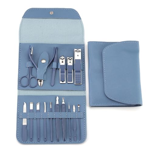 Nagelschneider-Set, Edelstahl-Nagelknipser-Set mit Falttasche, Maniküre-Schneider-Kits, Schere, Schönheitswerkzeug, Blau