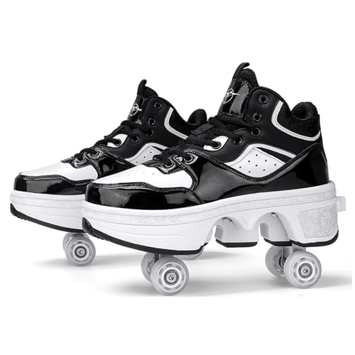 2-in-1 Roller Skates Schuhe Sneaker Unisex Retractable Räder Outdoor Sports Skating Invisible Roller Skates Mädchen Frauen Black-37EU=238MM