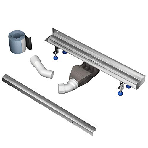 Aquabad® Duschrinne mit Wandaufkantung -SDS Wall Pro Pro | Länge 100 cm | Komplett Set inkl. Abdeckung"Slim-Bord", Viega Siphon und Haarsieb