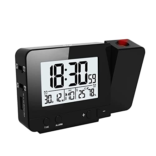 VORRINC Projektionswecker Digital Uhr mit USB Anschluss, Innentemperaturanzeige und Datumsanzeige, 4 Helligkeiten, Dual-Alarm, Kalender, für das Home Office, Kinderzimmer (Schwarz)