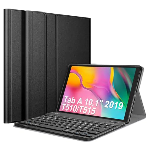 Fintie Tastatur Hülle für Samsung Galaxy Tab A 10.1 Zoll 2019 SM-T510/T515 Tablet-PC - Ultradünn leicht Schutzhülle mit magnetisch Abnehmbarer drahtloser Deutscher Bluetooth Tastatur, Schwarz