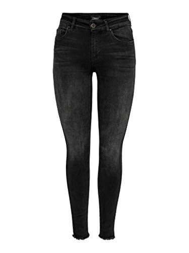 ONLY NOS Damen Skinny Skinny Jeans onlBLUSH MID ANK RAW JEANS REA1099 NOOS, Schwarz (Black Denim), W30/L32 (Herstellergröße: Large)