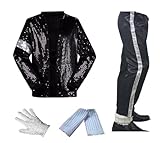 Shuanghao Michael Jackson Cosplay Kid Erwachsene Cosplay Kostüm 4 stücke MJ Billie Jeans Jacke + Pant + Socken + Handschuh (W: 24-28kg H:110-120cm)