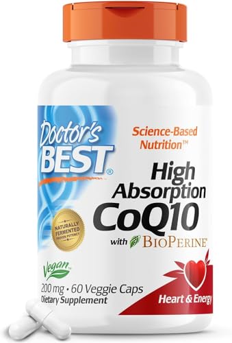 Dr Best's High Absorption CoQ10 mit BioPerine Glutenfrei Natürlich Fermentiert Vegan, Herzgesundheit und Energieproduktion 200mg 60 Veggie Caps, Weiß