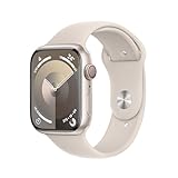 Apple Watch Series 9 (GPS + Cellular, 45 mm) Smartwatch mit Aluminiumgehäuse und Sportarmband M/L in Polarstern. Fitnesstracker, Blutsauerstoff und EKG Apps, Always-On Retina Display, Wasserschutz