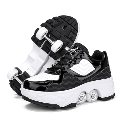 Roller Skates Schuhe Radschuhe für Jungen Mädchen Erwachsene Roller -Sneakers Schuhe mit Rädern Flexible Skates als Geschenk Black-37EU=238MM