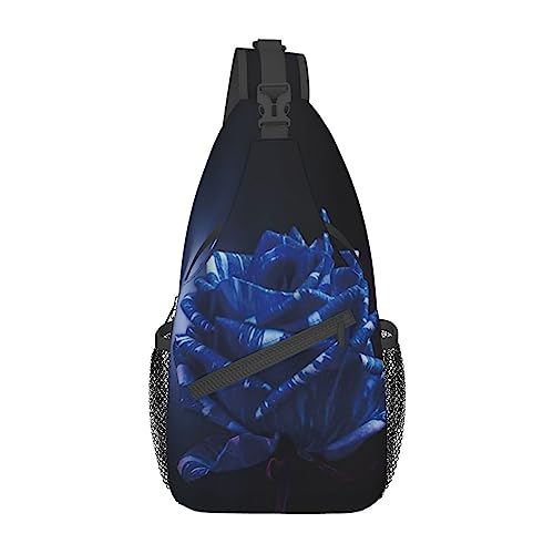 Schulterrucksack mit blauem Rosenmuster, leicht, faltbar, Umhängetasche, wasserabweisend, für den täglichen Gebrauch, Schwarz , Einheitsgröße