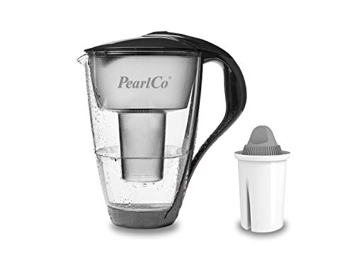 PearlCo - Glas-Wasserfilter (anthrazit) mit 1 Protect+ classic Filterkartusche (f. hartes Wasser) - passt zu Brita Classic