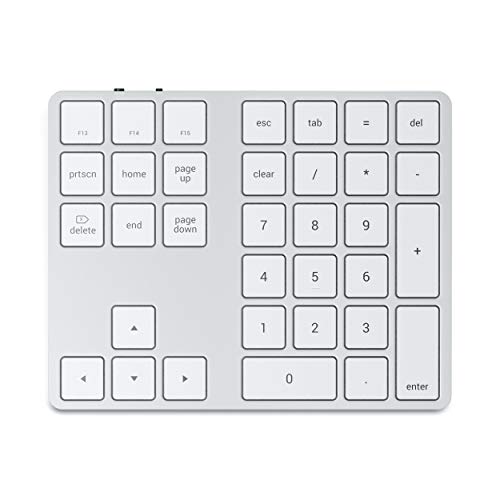 SATECHI erweitertes numerisches Bluetooth-Keypad - wiederaufladbarer 34-Tasten-Ziffernblock - Kompatibel mit iMac Pro/iMac, 2019 MacBook Pro/Air, 2018 iPad Pro, iPhone 11 Plus Max/11 Plus/11 (Silber)