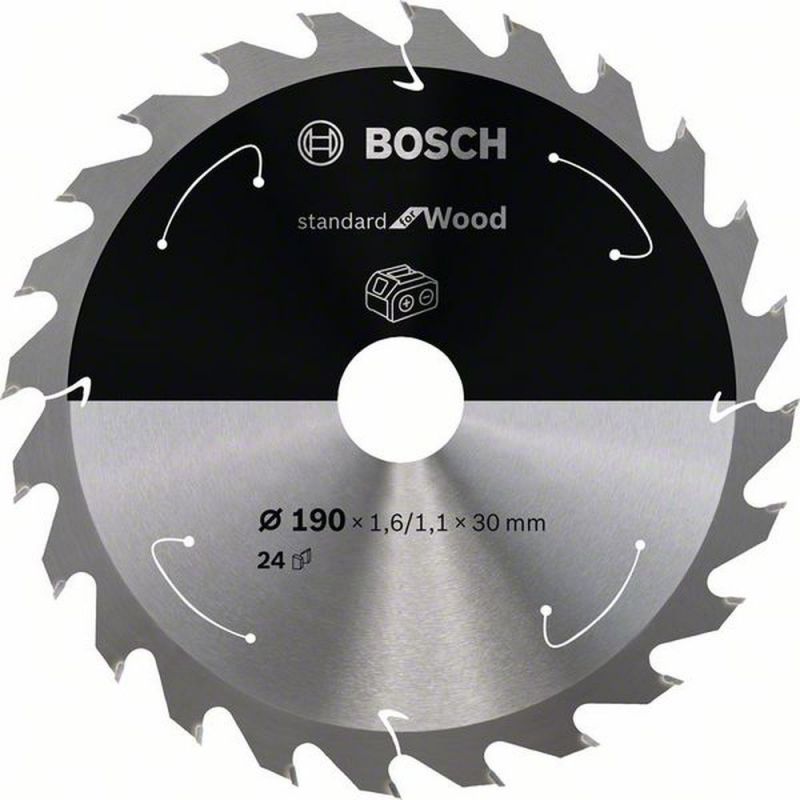 Bosch Akku-Kreissägeblatt Standard for Wood, 190 x 1,6/1,1 x 30, 24 Zähne 2608837708