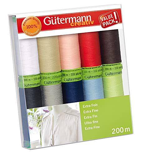 Gutermann GUT_731150-1 731150-1 GutermannGarnset extra fein 200 m x 10 Spulen, mehrfarbig, Polyester, zutreffend
