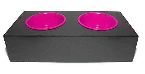 Futterbar aus Metall - Hundebar Größe M - Futterstation mit 2 x Näpfe Fressnapf (Pink)