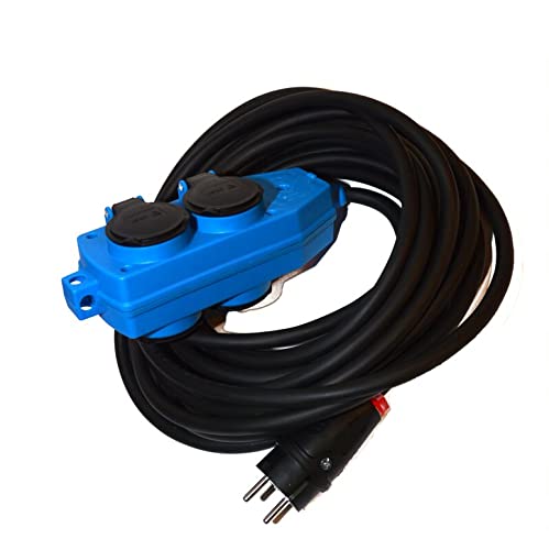 Hilark Electric Cable H07RN-F 3g2,5 mm (3x2,5 mm) Verlängerungskabel mit Schuko-Steckdosenblock Professional (3 Meter, blauem Schuko-Steckdosenblock)