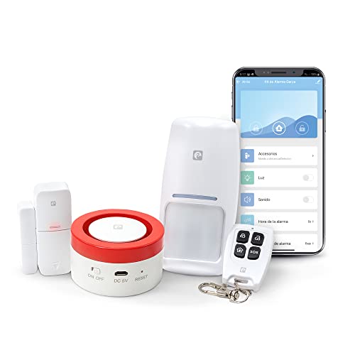 Garza Smarthome Intelligentes WiFi-Alarmanlagen-Set, 120 dB, Sirene, Bewegungssensor, Tür- oder Fenstersensor, Sprachsteuerung und App, Alexa, iOS, Google, Android