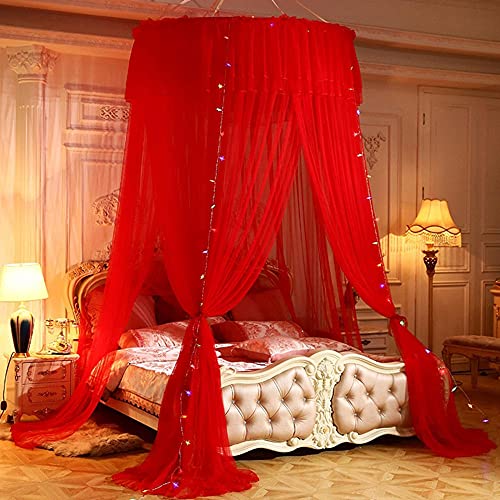 Mückennetz Kuppel Doppelbett Einzelbett Dreitüriges Moskitonetz Spitze Elegant für Schlafzimmer, Camping oder geben Sie es an Freunde und Familie-rot