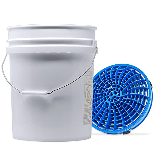 detailmate Autowäsche Set: Wash Bucket 5 Gallonen (19 l) weiß mit Detail Guardz Dirt Lock Wascheimerseinsatz Blau für eine kratzerfreie Handwäsche